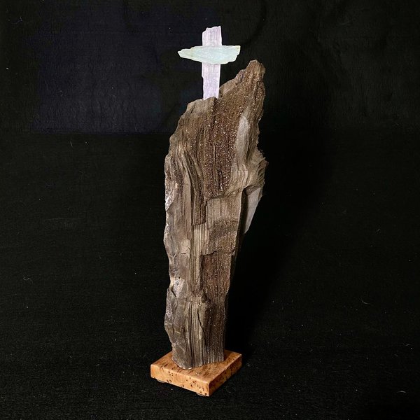 Versteinertes Holz mit Edelsteinkreuz
