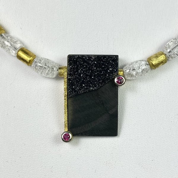 Halskette Bergkristall mit Quarz und Rubinen